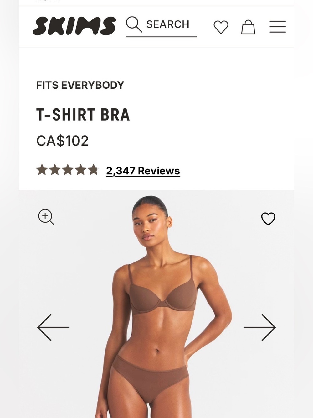 BNWT $102 SKIMS Fits Everyone T-Shirt Bra